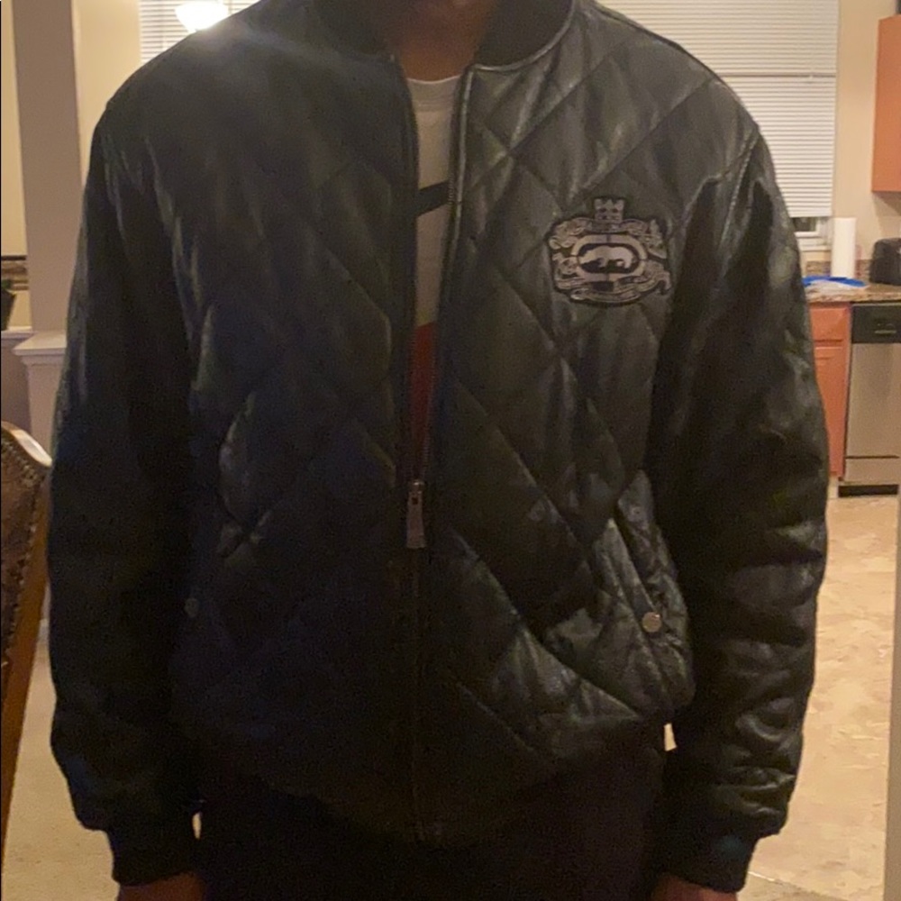 Black designer leather bomber  jacket